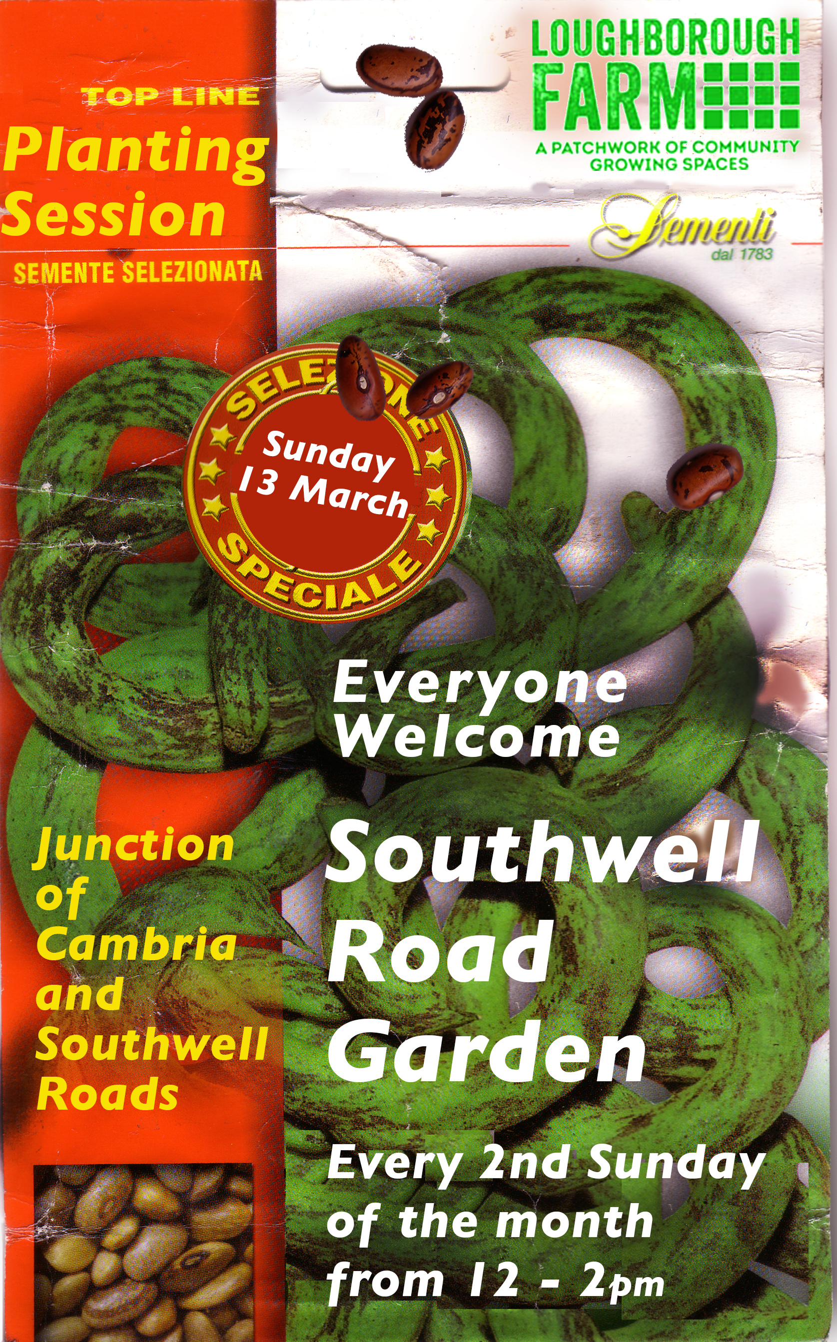 Loughborough Farm at Southwell Road Residents’ Garden Sunday 13 March from noon to 2pm. Come and help the residents plant up their new food growing area, refreshments will be served.