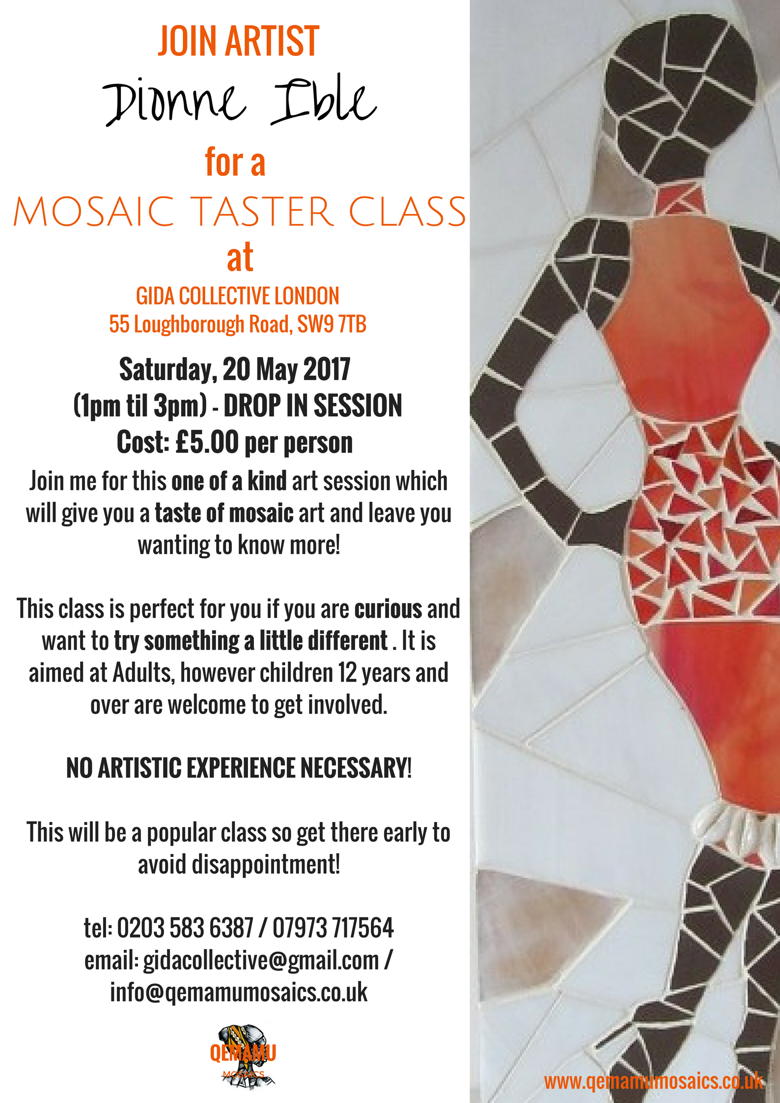 Mosaic Taster Class on Saturday 20 May 1-3pm