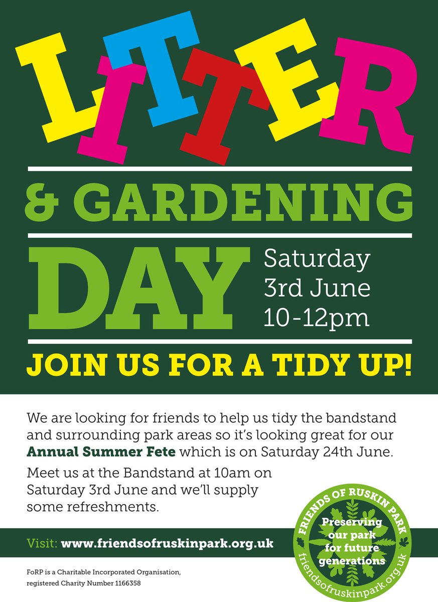 Gardening and Litter Pick in Ruskin Park THIS Saturday 3 June 10-12pm